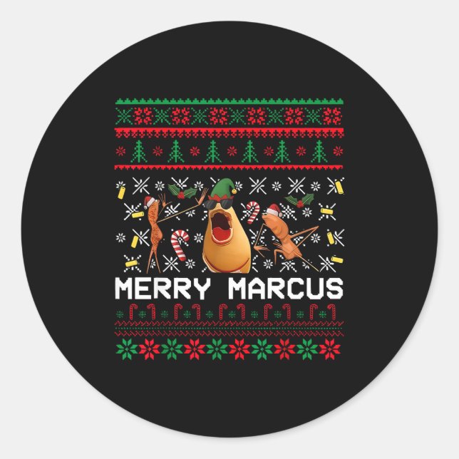 Merry Marcus Ugly Christmas Sweater Funny The Worm Runder Aufkleber (Vorderseite)