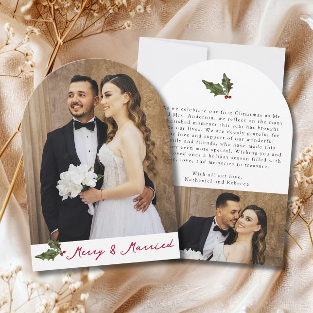 Merry & Married Handwritten 2 Photo Christmas Card Einladung (Von Creator hochgeladen)