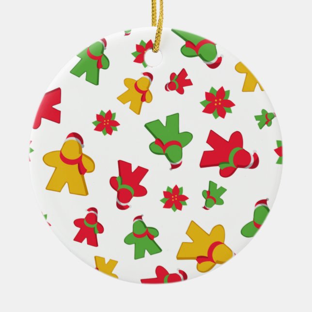 Merry Meeple Christmas Board Game Pattern Keramik Ornament (Vorne)
