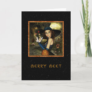 Merry Meet - Niedliche Hexe Star Sky Feiertagskarte
