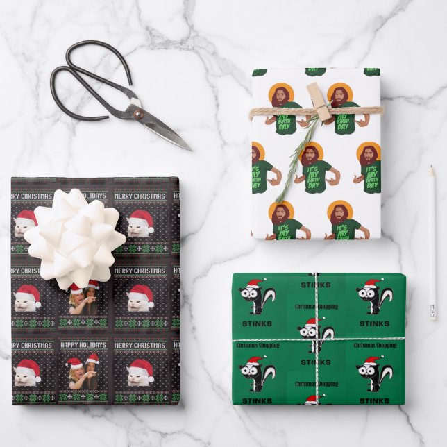 Merry Meme Wrapping Paper 3 Pack Geschenkpapier Set (Vorderseite)
