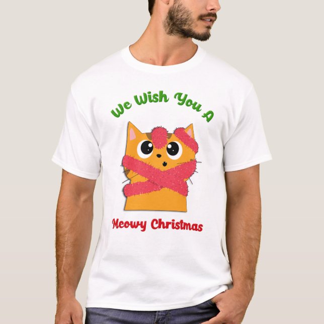 Merry Meowy Christmas Pet Cat Holiday T-Shirt (Vorderseite)