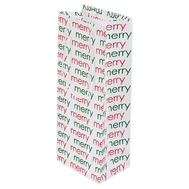 Merry Merry Geschenktüte Für Weinflaschen (Vorderseite Schrägansicht)