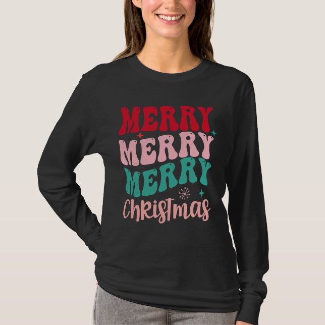 Merry Merry Merry Christmas Retro T-Shirt (Vorderseite)