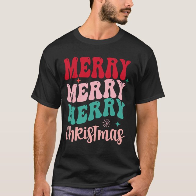 Merry Merry Merry Christmas Retro T-Shirt (Vorderseite)