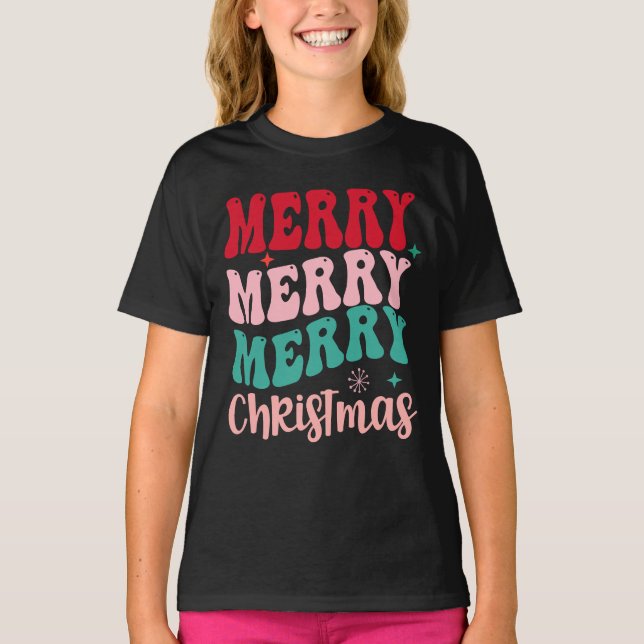 Merry Merry Merry Christmas Retro T-Shirt (Vorderseite)