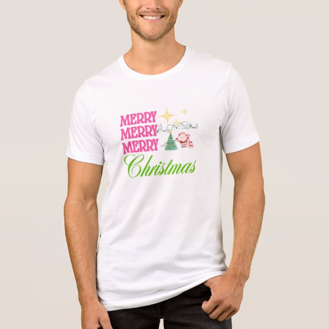 Merry Merry Merry Christmas T-Shirt | Festive Gift Tri-Blend Shirt (Vorderseite)