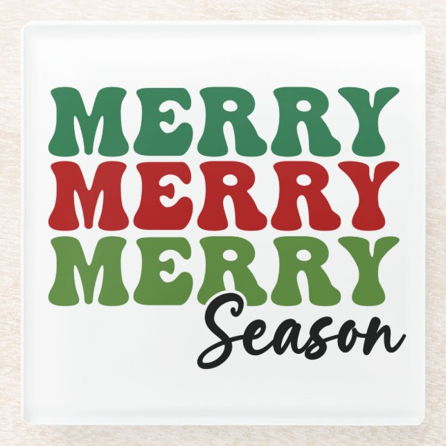 Merry Merry Merry Season - Retro Holiday Art Glasuntersetzer (Vorderseite)