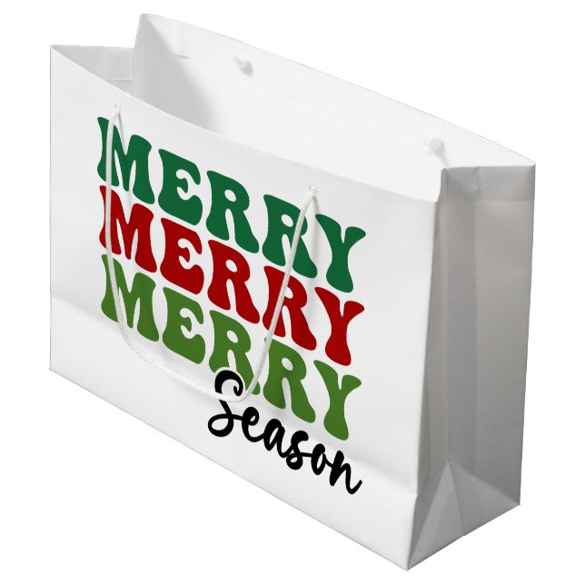 Merry Merry Merry Season - Retro Holiday Art Große Geschenktüte (Vorderseite Schrägansicht)
