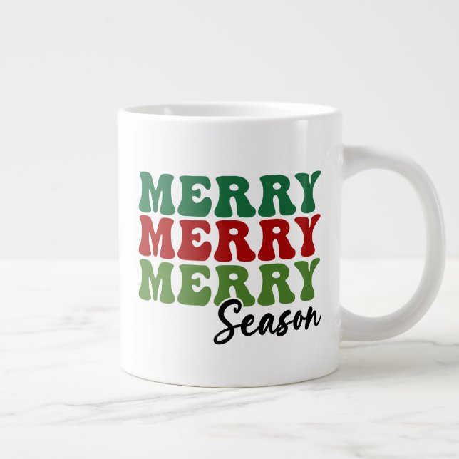 Merry Merry Merry Season - Retro Holiday Art Jumbo-Tasse (Rechts)
