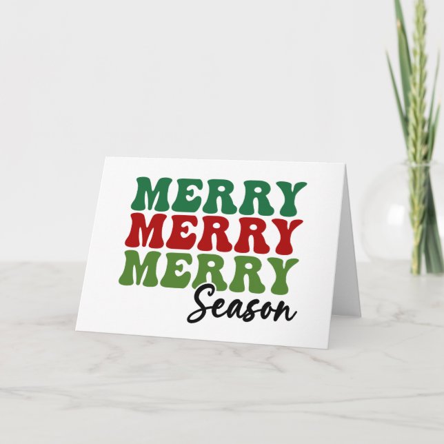 Merry Merry Merry Season - Retro Holiday Art Karte (Vorderseite)