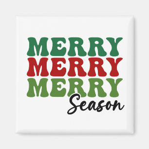 Merry Merry Merry Season - Retro Holiday Art Magnet