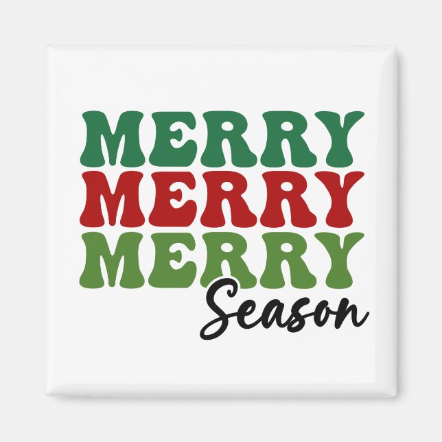 Merry Merry Merry Season - Retro Holiday Art Magnet (Vorne)