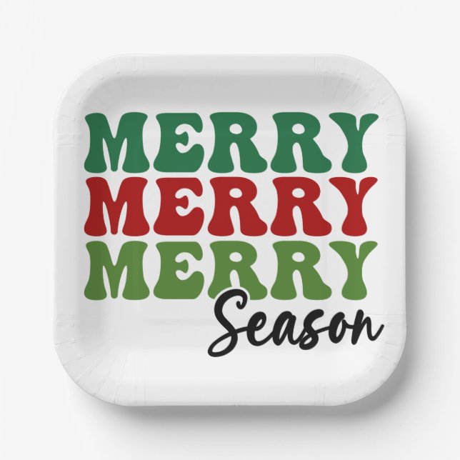 Merry Merry Merry Season - Retro Holiday Art Pappteller (Vorderseite)