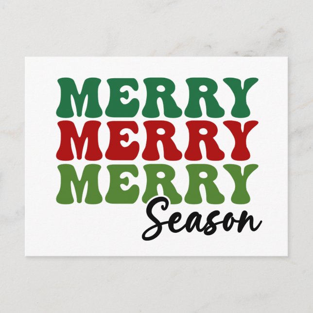 Merry Merry Merry Season - Retro Holiday Art Postkarte (Vorderseite)