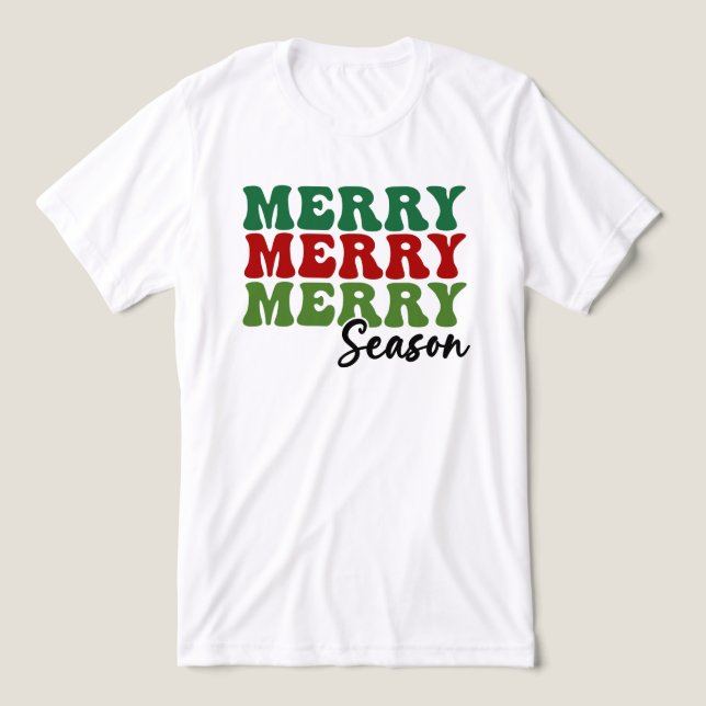 Merry Merry Merry Season - Retro Holiday Art Tri-Blend Shirt (Design Vorderseite)
