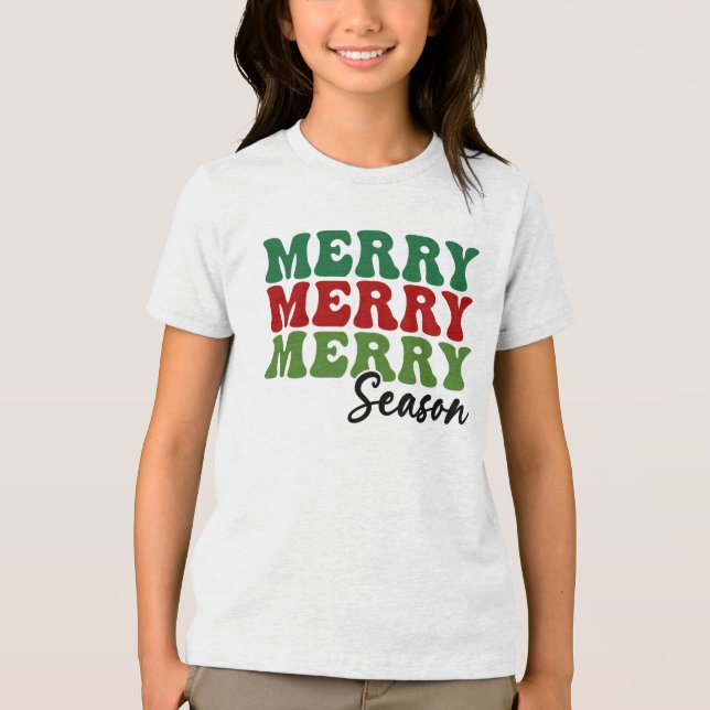 Merry Merry Merry Season - Retro Holiday Art Tri-Blend Shirt (Vorderseite)