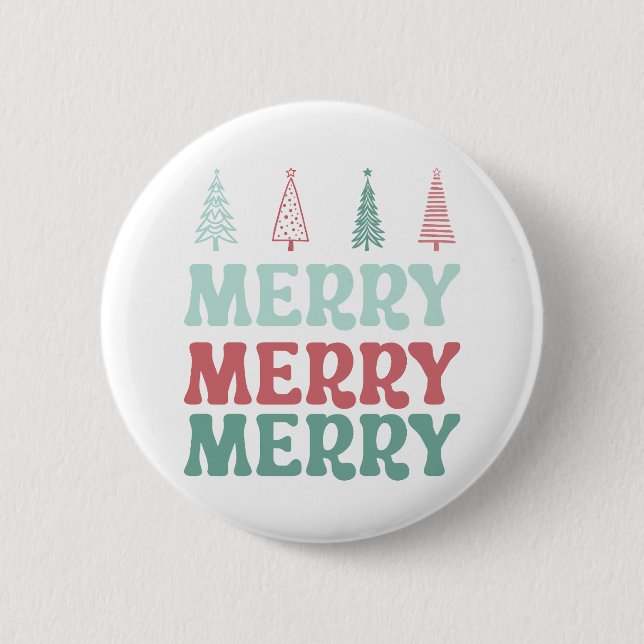Merry Merry Merry with Pastel Boho Christmas Trees Button (Vorderseite)