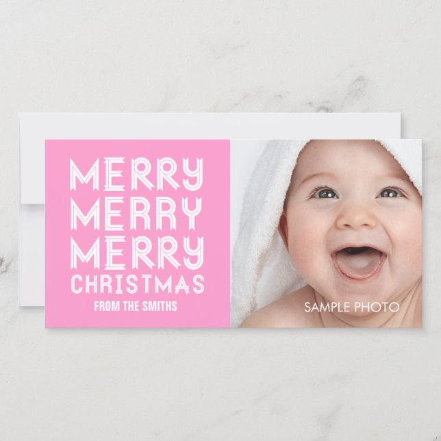 MERRY MERRY NOËL VACANCES CARTE PHOTO PINK (Devant)