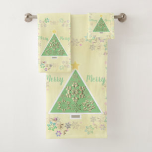 "Merry Merry" Weihnachtsbaum & Schneeflocken Badhandtuch Set