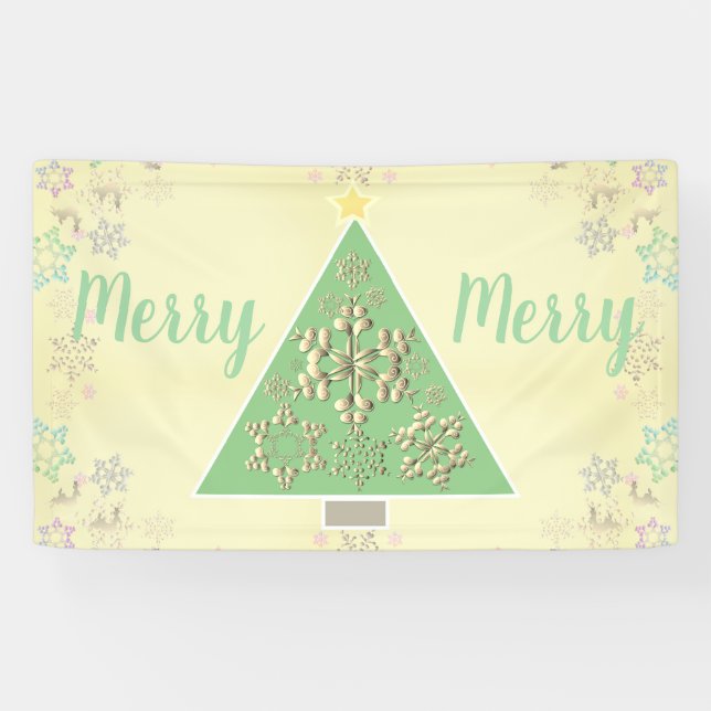 "Merry Merry" Weihnachtsbaum & Schneeflocken Banner (Horizontal)