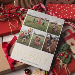 Merry Minimalistisch 5 Foto Folien Feiertagskarte<br><div class="desc">Moderne und elegante Goldfolie "MERRY",  Holiday Foto Collage Card. Die Karte verfügt über 5 Fotos auf der Vorderseite mit mehreren Zeilen für Ihre benutzerdefinierte Nachricht,  Namen und Jahr auf der Rückseite der Karte.</div>