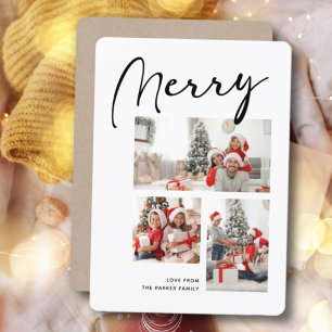 Merry Minimalistisch   Weihnachts-Drei-FotoCollage Feiertagskarte