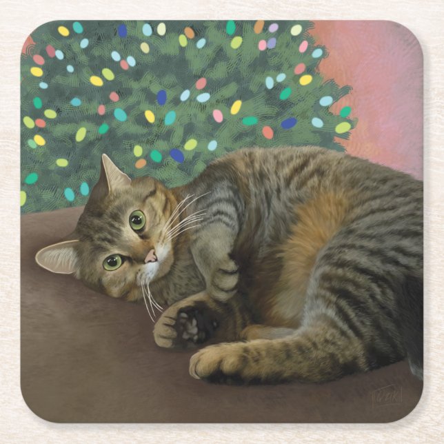 Merry Mischief - Christmas Kitty Rechteckiger Pappuntersetzer (Vorderseite)