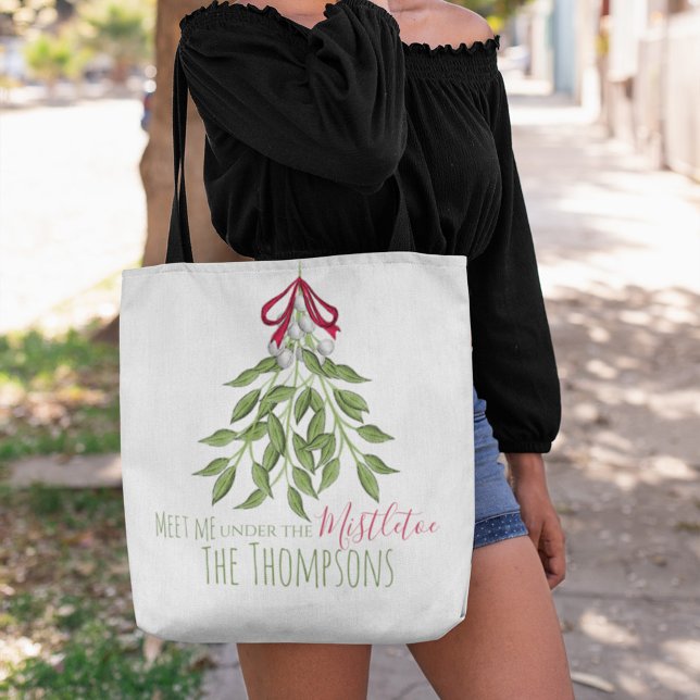 Merry Mistletoe mit weißen Berries Tasche (Meet me under the mistletoe holiday tote bag)