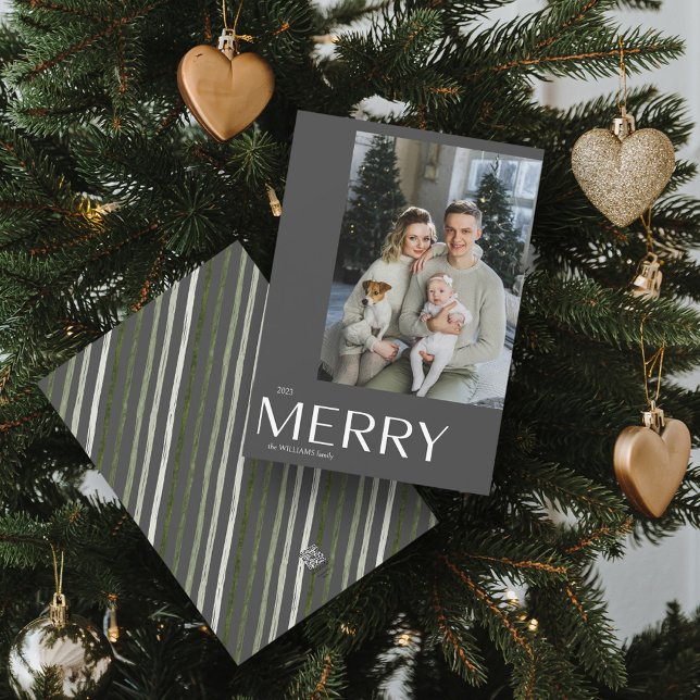 Merry Modern Gray Foto Weihnachten (Spread Cheer! Customize Your 'MERRY' Photo Holiday Card 📷🎄 [Upload Here])
