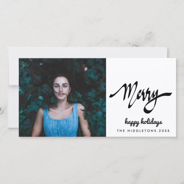Merry Modern Handgeschriebener Script Holiday Feiertagskarte (Vorderseite)
