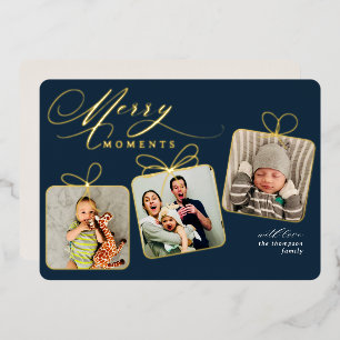 Merry Moments Dark Blue Foto Collage Gold Folien Feiertagskarte