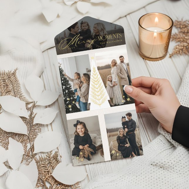 Merry Moments Foto Collage Elegante Evergreen Tree All-in-One-Einladung (Merry Moments Photo Collage Elegant Evergreen Tree All In One Invitation)