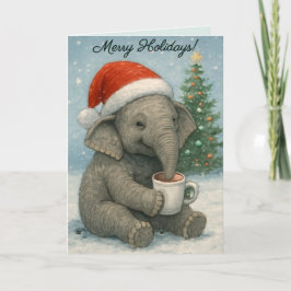 Merry Moments with a Cocoa-Loving Elephant Holiday Karte