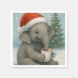 Merry Moments with a Cocoa-Loving Elephant Holiday Serviette
