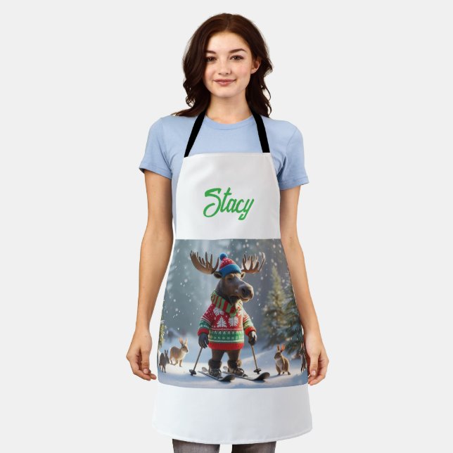 Merry Moose und Friends Weihnachten Personalisiert Schürze (Getragen)
