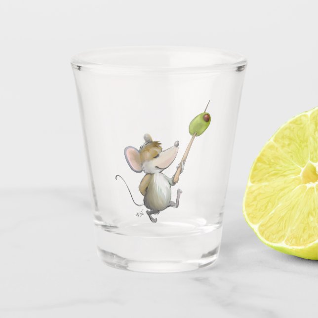 Merry Mouse Moe mit Olive Shot Glas (Vorderseite)