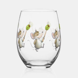 Merry Mouse Moe mit Olive Trinkbehälter Set Weinglas Ohne Stiel