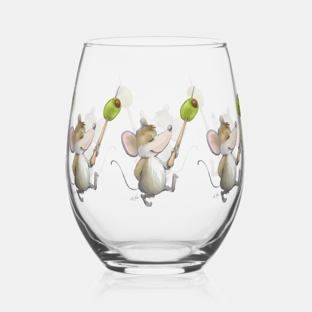 Merry Mouse Moe mit Olive Trinkbehälter Set Weinglas Ohne Stiel (Vorderseite)