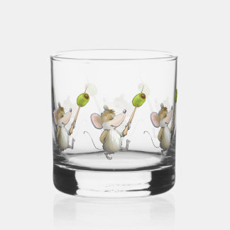 Merry Mouse Moe mit Olive Whiskyglas
