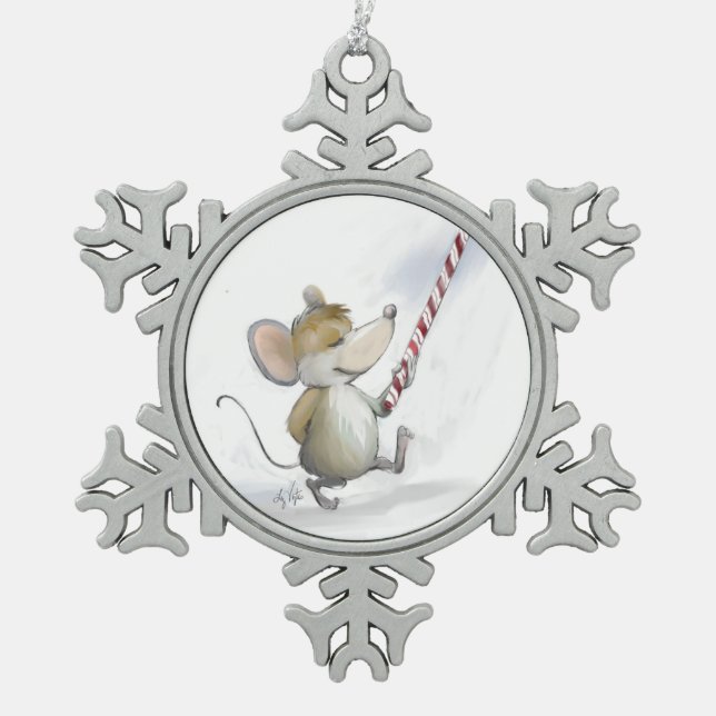 Merry Mouse Moe Pewter Snowflake Ornament (Vorderseite)