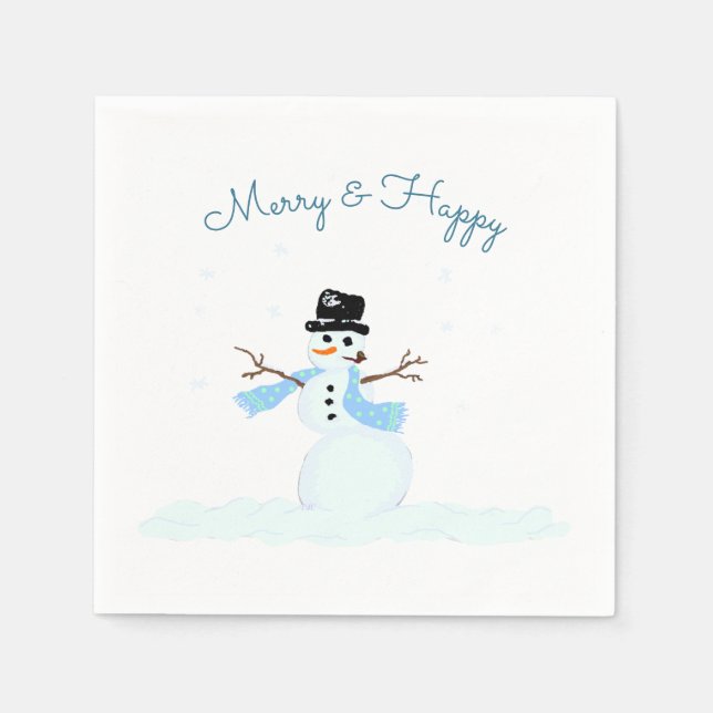 Merry n Happy Snowman Weihnachts-Party Serviette (Vorderseite)