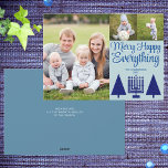 Merry Navy Interglée Tree Menorah Niedlich 3 Foto Feiertagskarte<br><div class="desc">Fotovorlagen machen die Gestaltung Ihrer eigenen 3 Foto Collage Urlaubskarten zum Kinderspiel mit diesem modernen, eleganten Drehbuch Merry Happy Alles Design in Marineblau und Pastellblau. Fügen Sie Ihr Lieblings-Foto auf den verlassen dieser benutzerdefinierten Karten dann zwei kleinere Bilder auf der oberen rechten Seite über MERRY HAPPY EVERYTHY in tiefblau mit...</div>