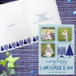 Merry Navy Intertrust Niedlich Handwriting 3 Foto Feiertagskarte<br><div class="desc">Custom Merry Happy Chrismukkah Feiertag Grußkarten mit Ihren Fotos sind eine niedliche Möglichkeit, um Urlaub fröhlich zu verteilen während der Ferien. Dieses einzigartige Design, das aus Interreligiösen-Familien im Sinn gemacht wurde, beinhaltet lustige lässige handgeschriebene Schriftart in dunkelblau auf hellblauem Hintergrund, drei Ihrer Lieblingsstifte und eine moderne Hanukkah Menorah und einen...</div>