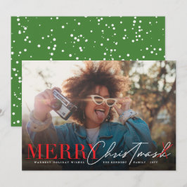 Merry No Mask Classic Script Modernes Funny Foto Feiertagskarte