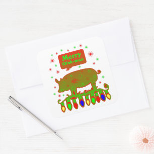 Merry Oink Mas Quadratischer Aufkleber