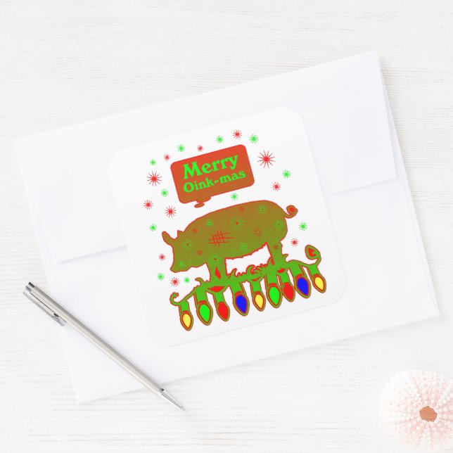 Merry Oink Mas Quadratischer Aufkleber (Umschlag)