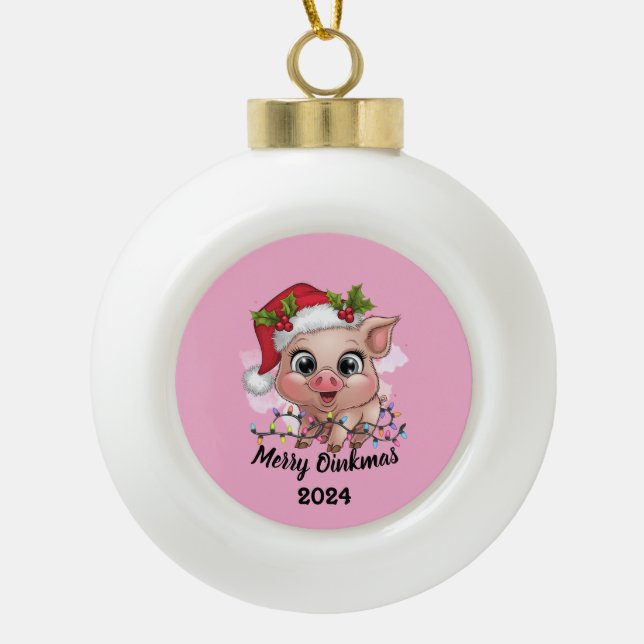 Merry Oinkmas Keramik Kugel-Ornament (Vorderseite)
