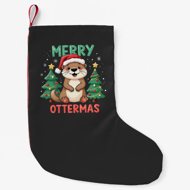 Merry Ottermas Funny Otter Animal Christmas Liebha Kleiner Weihnachtsstrumpf (Vorderseite)