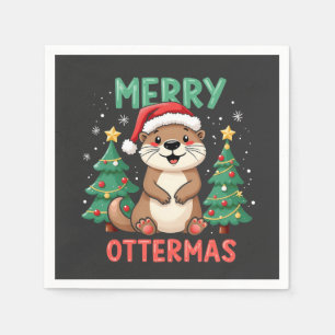 Merry Ottermas Funny Otter Animal Christmas Liebha Serviette